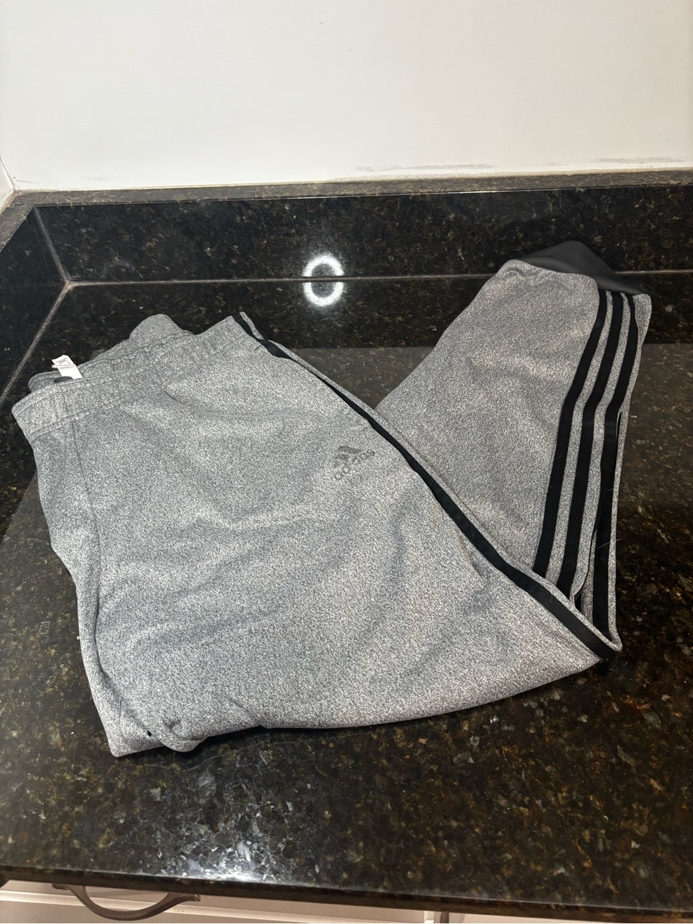 ADIDAS Men’s Gray Jogger Pants with Black Stripes-Elastic Waist w/Drawstring